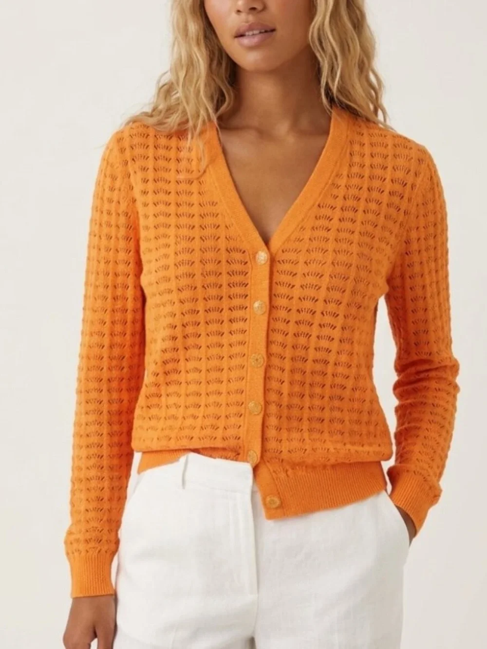 St. John Women's Orange Knit Button Front Cardigan Sweater Large 8289
